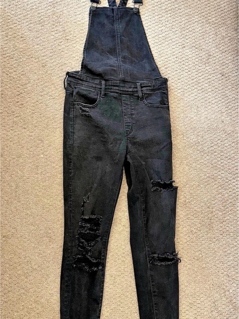 American Eagle Outfitters American Eagle Black Distressed Jegging Overalls